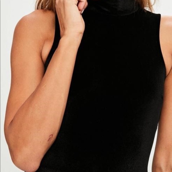 Black Velvet High Neck Ruffle Leg Jumpsuit - Picture 4 of 7